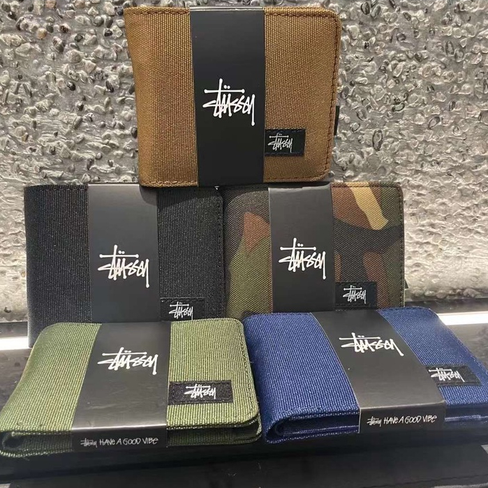 2024 Stussi Short Wallet Oxford Cloth Waterproof Coin Pouch Multifunctional Classic Canvas Men Two-Fold Card Short Wallet for Gift