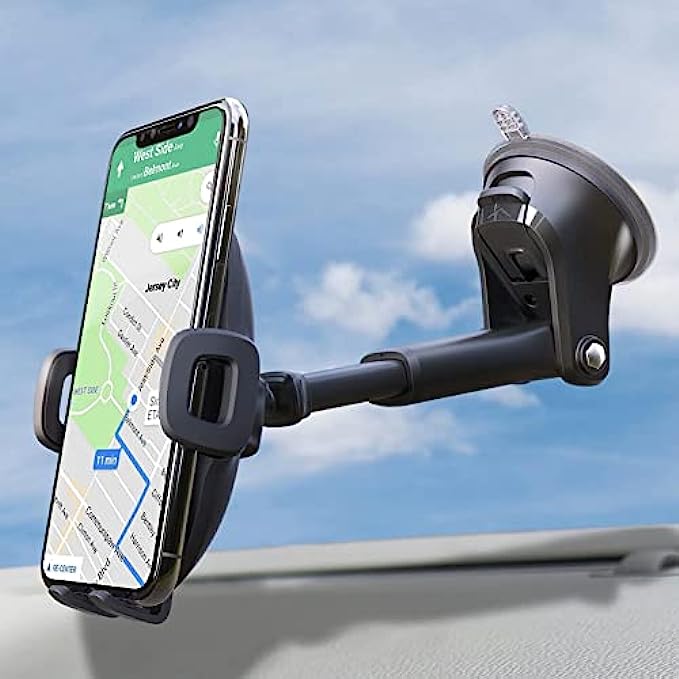 APPS2Car Suction Cup Phone Holder Windshield/Dashboard/Window, Universal Dashboard &amp; Windshield Suction Cup Car Phone Mount with Strong Sticky Gel Pad, Compatible with iPhone, Samsung &amp;Other C
