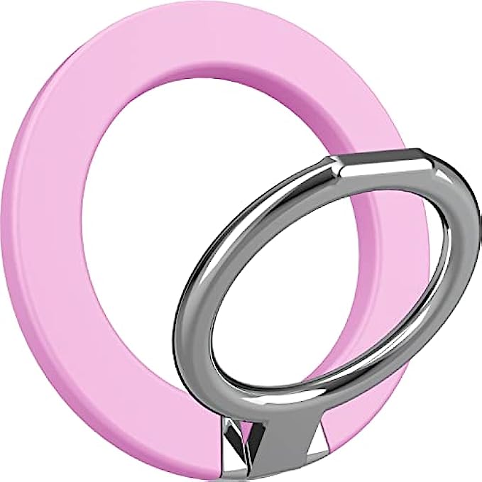 Jumaocun Magnetic Cell Phone Ring Finger Grip Holder Stand for iPhone 13 12 Pro Max MagSafe Smartphone Hand Accessories Adjustable Removable Wireless Charging Compatible with Most Mag Safe Case - Pink
