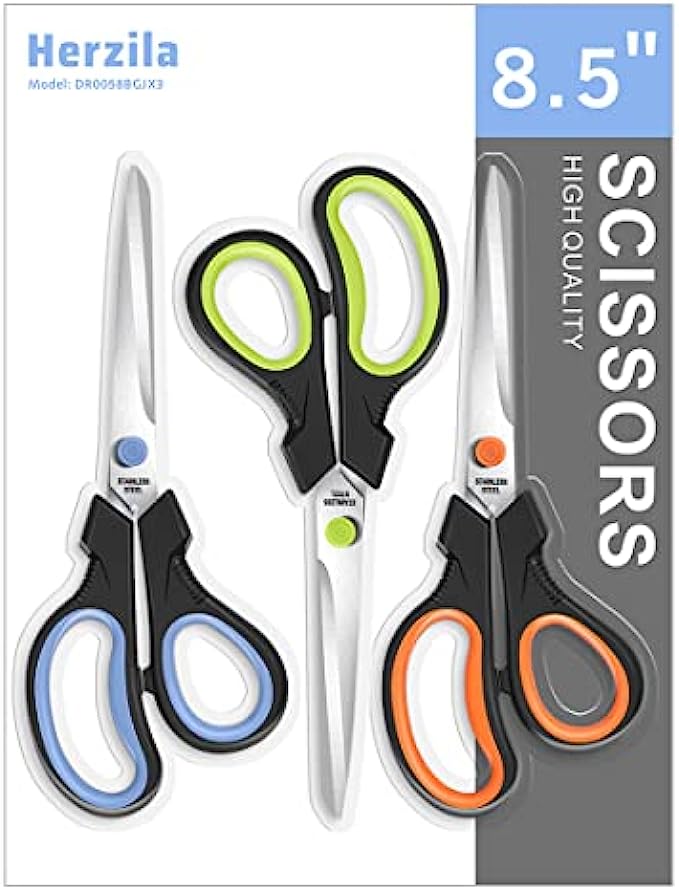 Scissors, All Purpose Thickened Craft Scissor 8.5", Stainless Steel Sharper Comfort Grip Sewing Fabric Scissors for Office School Home Supplies, Right/Left Handed, 3-Pack