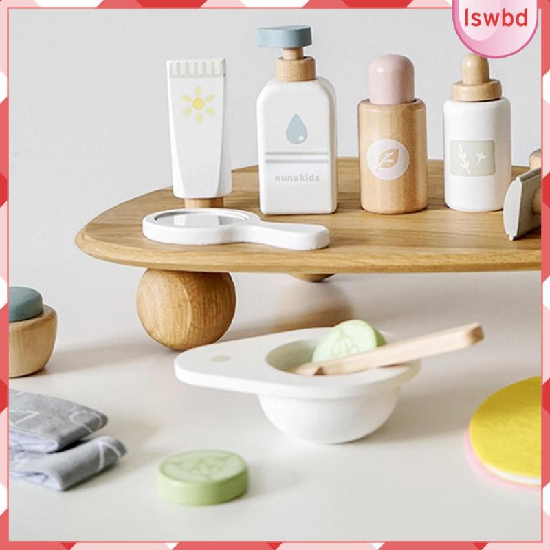 [lswbd] 17Pcs Wood Toy beauty set set makeup Set Pretend smooth Edges for Preschool