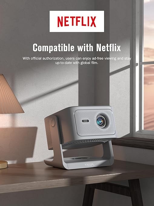 2200 ANSI & Officially Licensed Apps Smart 4K Projector, with WiFi and Bluetooth, VISSPL 3D Dolby Audio and Auto Focus, Portable Outdoor Projector with 360° Adjustable Stand, Movie Home Theater Projec